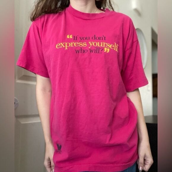 Vintage Single Stitch Graphic Tee Sz XL Pink Express Yourself Confidence Love - Picture 1 of 4